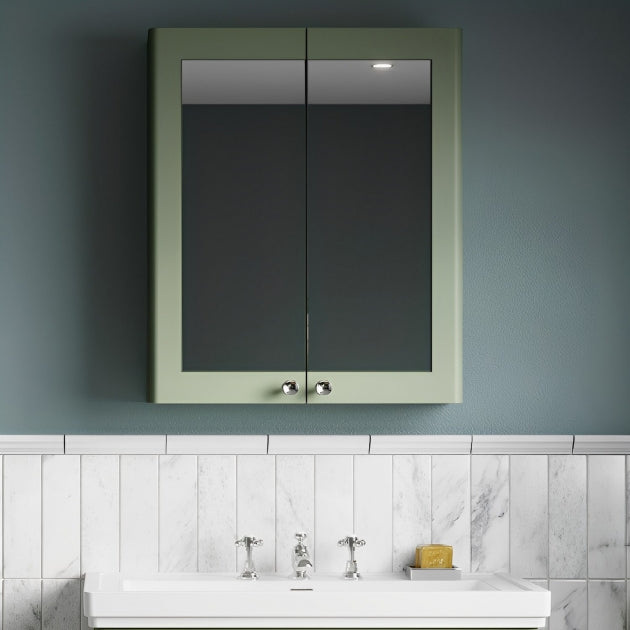 Crawford Classique 2-Door Mirrored Bathroom Cabinet 600mm Wide - Satin Green