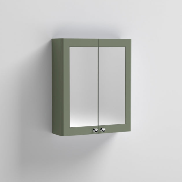 Crawford Classique 2-Door Mirrored Bathroom Cabinet 600mm Wide - Satin Green