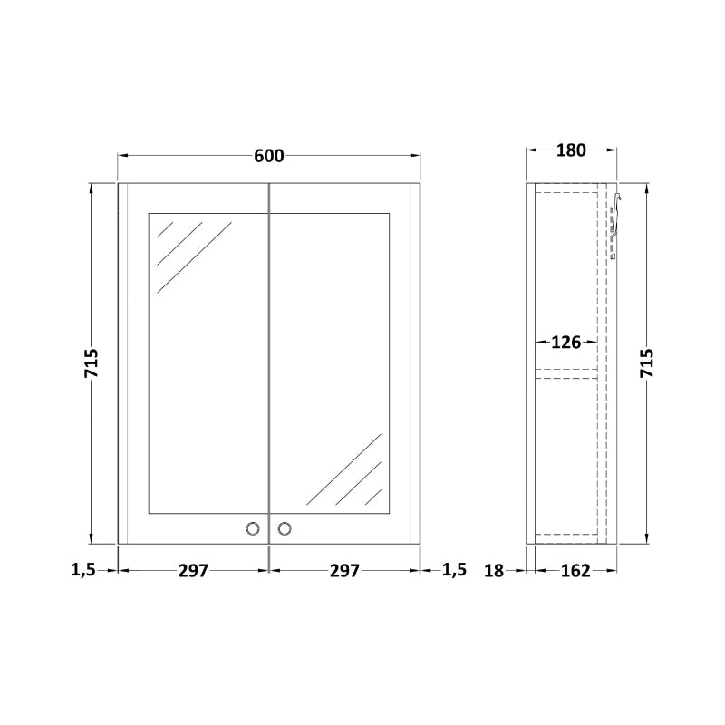 Crawford Classique 2-Door Mirrored Bathroom Cabinet 600mm Wide - Satin Anthracite