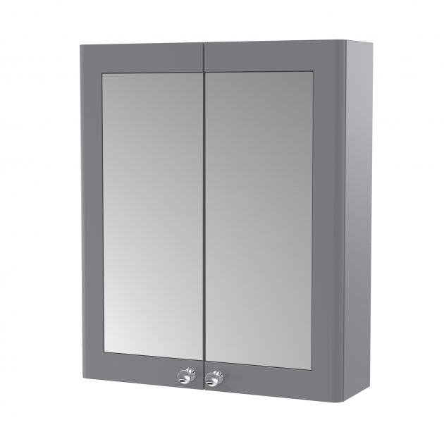 Crawford Classique 2-Door Mirrored Bathroom Cabinet 600mm Wide - Satin Grey