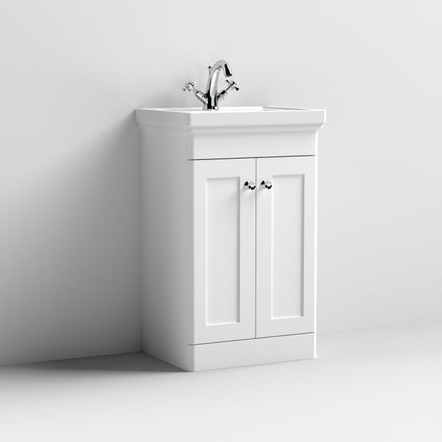 Crawford Classique Floor Standing 2-Door Vanity Unit with Basin 500mm Wide Satin Grey - 1 Tap Hole