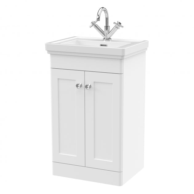 Crawford Classique Floor Standing 2-Door Vanity Unit with Basin 500mm Wide Satin Grey - 1 Tap Hole