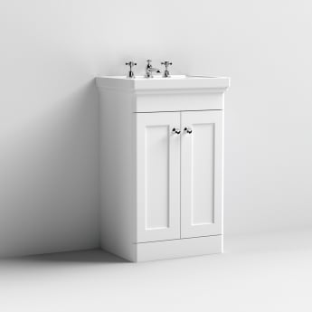 Crawford Classique Floor Standing 2-Door Vanity Unit with Basin 500mm Wide Satin White - 3 Tap Hole