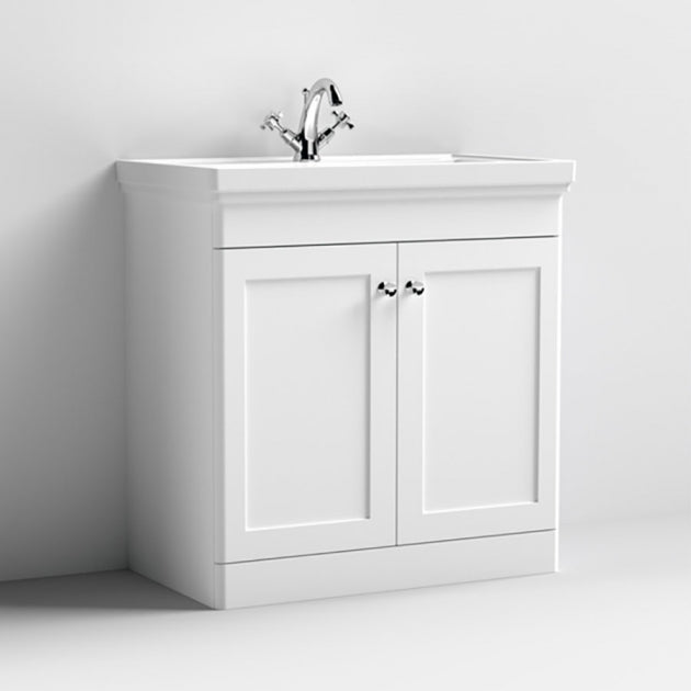 Crawford Classique Floor Standing 2-Door Vanity Unit with Basin 800mm Wide Satin White - 1 Tap Hole