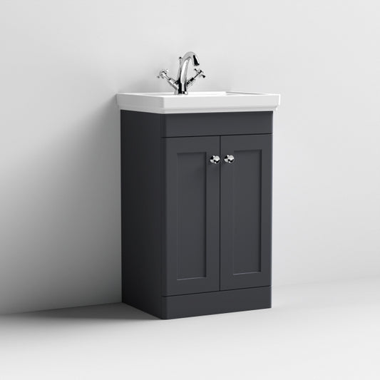 Crawford Classique Floor Standing 2-Door Vanity Unit with Basin 500mm Wide Satin Anthracite - 1 Tap Hole