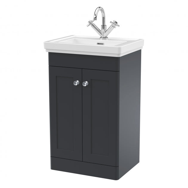 Crawford Classique Floor Standing 2-Door Vanity Unit with Basin 500mm Wide Satin Anthracite - 1 Tap Hole