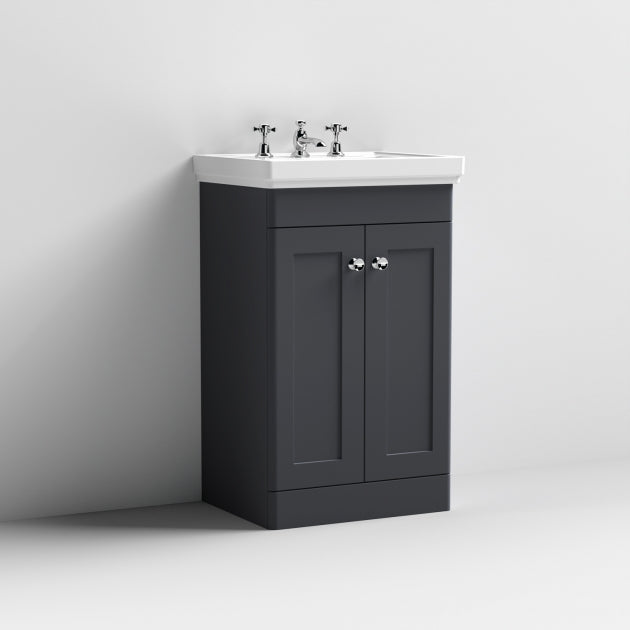 Crawford Classique Floor Standing 2-Door Vanity Unit with Basin 500mm Wide Satin Anthracite - 3 Tap Hole