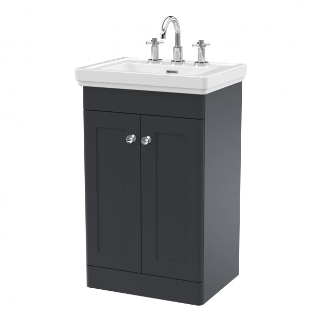 Crawford Classique Floor Standing 2-Door Vanity Unit with Basin 500mm Wide Satin Anthracite - 3 Tap Hole