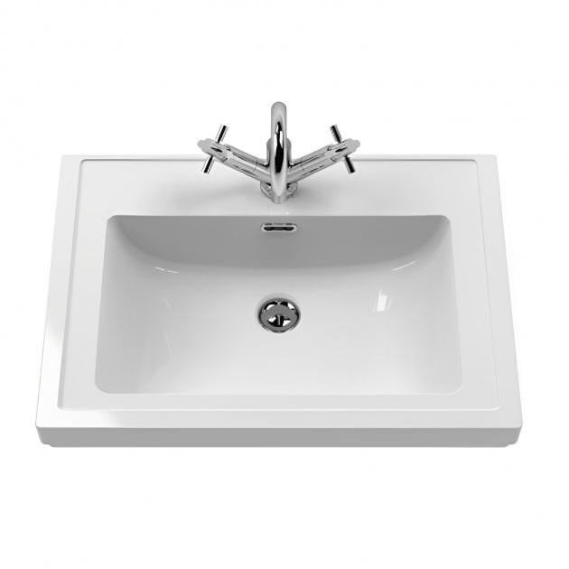 Crawford Classique Floor Standing 2-Door Vanity Unit with Basin 600mm Wide Satin White - 1 Tap Hole