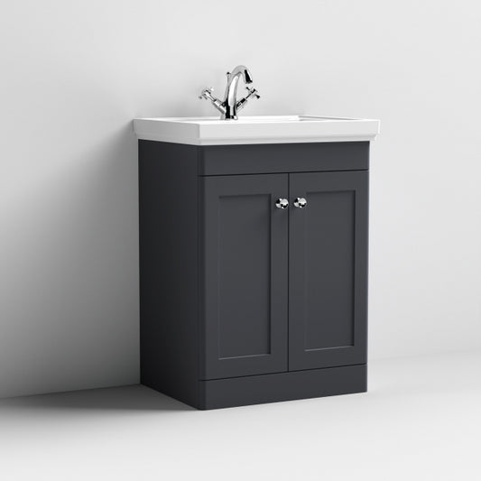 Crawford Classique Floor Standing 2-Door Vanity Unit with Basin 600mm Wide Satin Anthracite - 1 Tap Hole