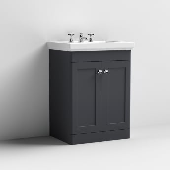 Crawford Classique Floor Standing 2-Door Vanity Unit with Basin 600mm Wide Satin Anthracite - 3 Tap Hole