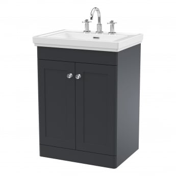 Crawford Classique Floor Standing 2-Door Vanity Unit with Basin 600mm Wide Satin Anthracite - 3 Tap Hole