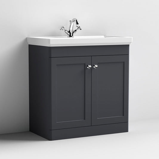 Crawford Classique Floor Standing 2-Door Vanity Unit with Basin 800mm Wide Satin Anthracite - 1 Tap Hole