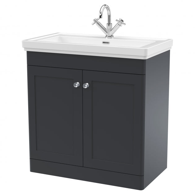 Crawford Classique Floor Standing 2-Door Vanity Unit with Basin 800mm Wide Satin Anthracite - 1 Tap Hole