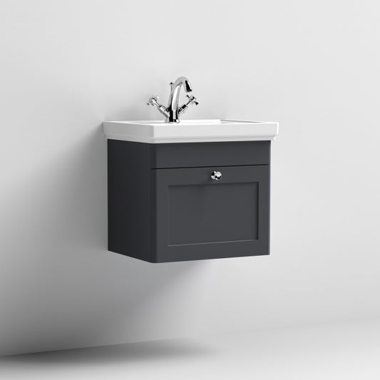 Crawford Classique Wall Hung 1-Drawer Vanity Unit with Basin 500mm Wide Satin Anthracite - 1 Tap Hole