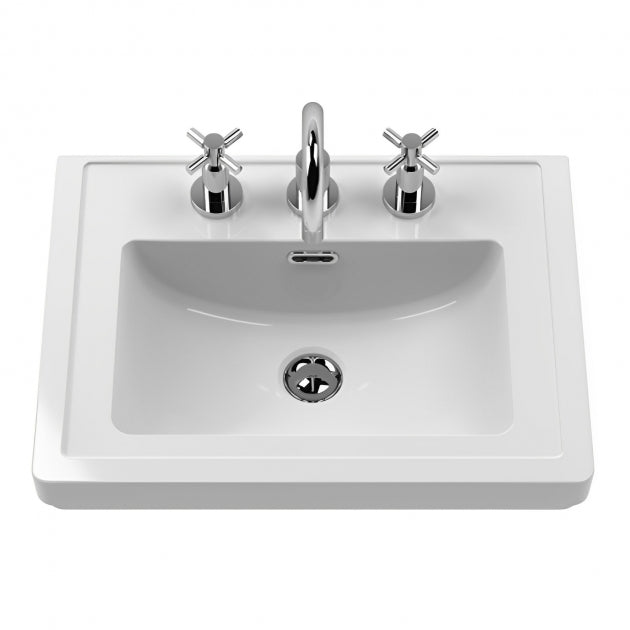 Crawford Classique Wall Hung 1-Drawer Vanity Unit with Basin 500mm Wide Satin White - 3 Tap Hole