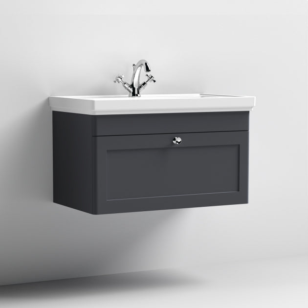 Crawford Classique Wall Hung 1-Drawer Vanity Unit with Basin 800mm Wide Satin Anthracite - 1 Tap Hole