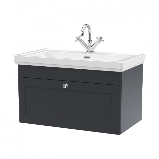 Crawford Classique Wall Hung 1-Drawer Vanity Unit with Basin 800mm Wide Satin Anthracite - 1 Tap Hole