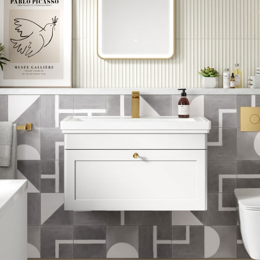 Crawford Classique Wall Hung 1-Drawer Vanity Unit with Basin 600mm Wide Satin White - 1 Tap Hole