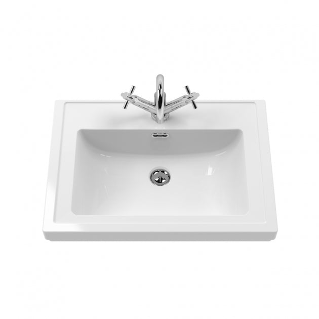 Crawford Classique Wall Hung 1-Drawer Vanity Unit with Basin 600mm Wide Satin White - 1 Tap Hole