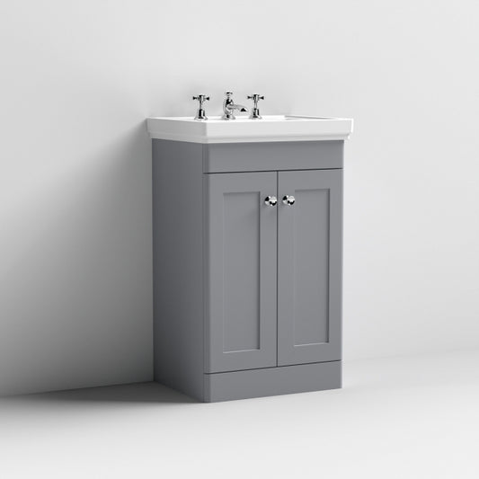 Crawford Classique Floor Standing 2-Door Vanity Unit with Basin 500mm Wide Satin Grey - 3 Tap Hole