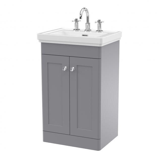 Crawford Classique Floor Standing 2-Door Vanity Unit with Basin 500mm Wide Satin Grey - 3 Tap Hole