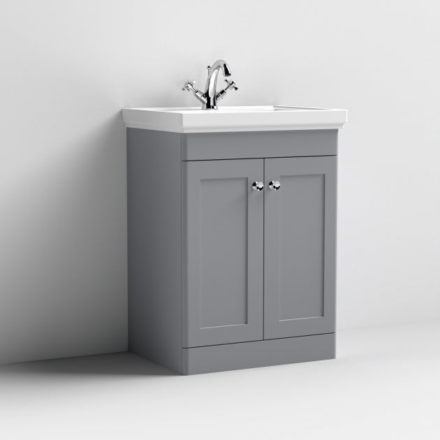 Crawford Classique Floor Standing 2-Door Vanity Unit with Basin 600mm Wide Satin Grey - 1 Tap Hole