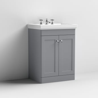 Crawford Classique Floor Standing 2-Door Vanity Unit with Basin 600mm Wide Satin Grey - 3 Tap Hole