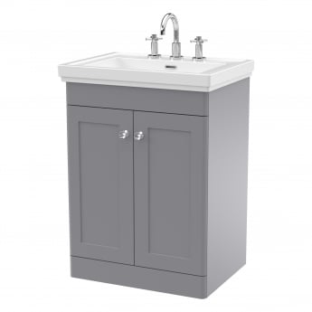 Crawford Classique Floor Standing 2-Door Vanity Unit with Basin 600mm Wide Satin Grey - 3 Tap Hole