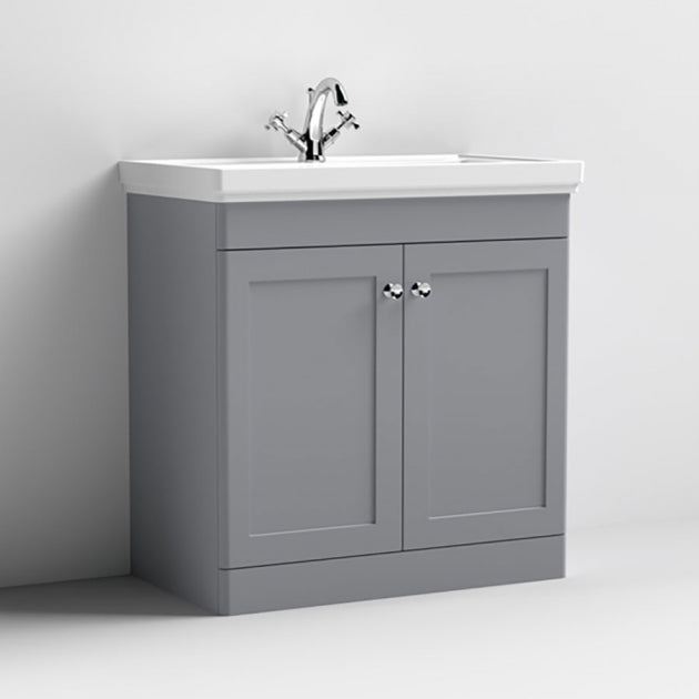 Crawford Classique Floor Standing 2-Door Vanity Unit with Basin 800mm Wide Satin Grey - 1 Tap Hole