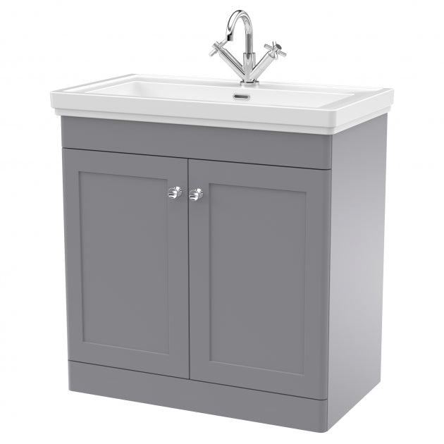 Crawford Classique Floor Standing 2-Door Vanity Unit with Basin 800mm Wide Satin Grey - 1 Tap Hole