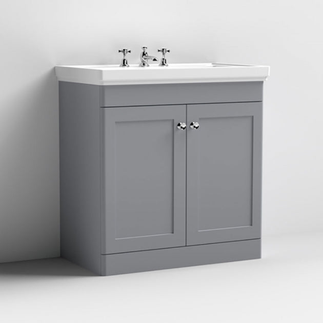 Crawford Classique Floor Standing 2-Door Vanity Unit with Basin 800mm Wide Satin Anthracite - 3 Tap Hole