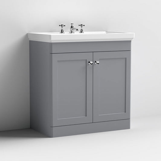 Crawford Classique Floor Standing 2-Door Vanity Unit with Basin 800mm Wide Satin Anthracite - 3 Tap Hole