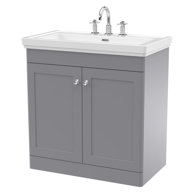 Crawford Classique Floor Standing 2-Door Vanity Unit with Basin 800mm Wide Satin Anthracite - 3 Tap Hole