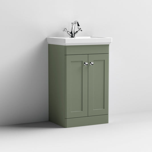 Crawford Classique Floor Standing 2-Door Vanity Unit with Basin 500mm Wide Satin Green - 1 Tap Hole