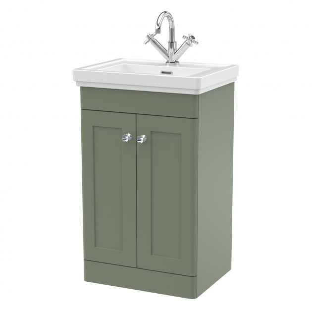 Crawford Classique Floor Standing 2-Door Vanity Unit with Basin 500mm Wide Satin Green - 1 Tap Hole