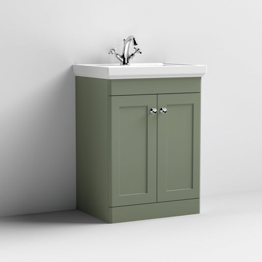 Crawford Classique Floor Standing 2-Door Vanity Unit with Basin 600mm Wide Satin Green - 1 Tap Hole