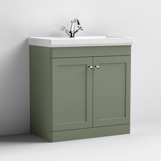 Crawford Classique Floor Standing 2-Door Vanity Unit with Basin 800mm Wide Satin Green - 1 Tap Hole