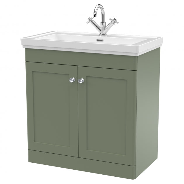 Crawford Classique Floor Standing 2-Door Vanity Unit with Basin 800mm Wide Satin Green - 1 Tap Hole