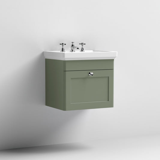 Crawford Classique Wall Hung 1-Drawer Vanity Unit with Basin 500mm Wide Satin Green - 3 Tap Hole