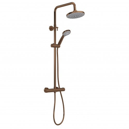 Crawford Round Thermostatic Bar Mixer Shower with Shower Kit and Fixed Head - Brushed Bronze