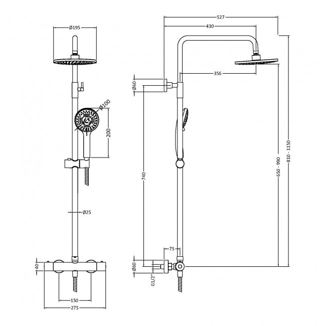 Crawford Round Thermostatic Bar Mixer Shower with Shower Kit and Fixed Head - Brushed Bronze