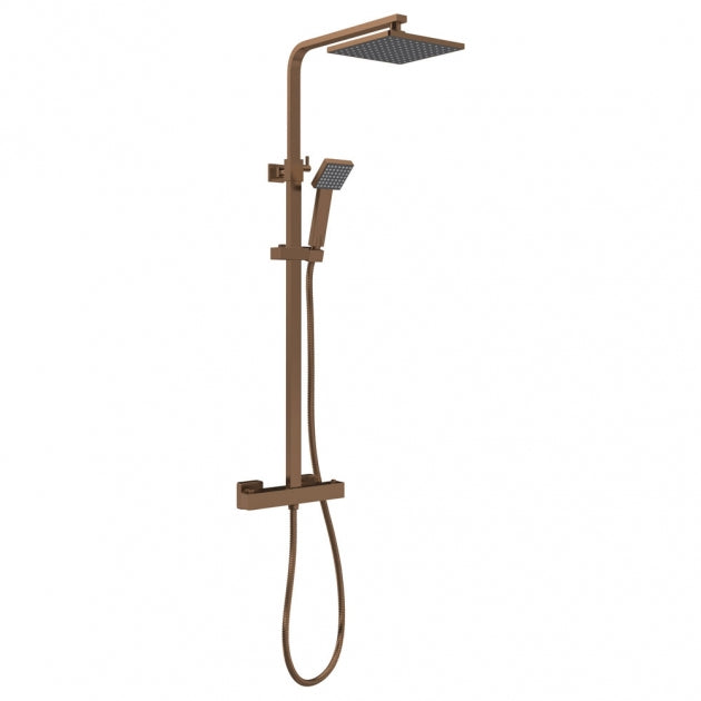 Crawford Square Thermostatic Bar Mixer Shower with Shower Kit and Fixed Head - Brushed Bronze