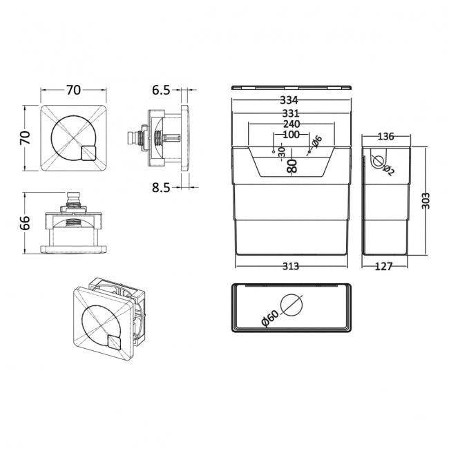 Universal Access Cistern & Chrome Square Flush Plate