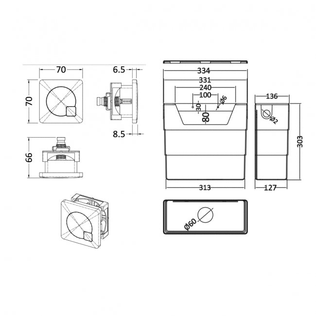 Universal Access Cistern & Black Square Flush Plate