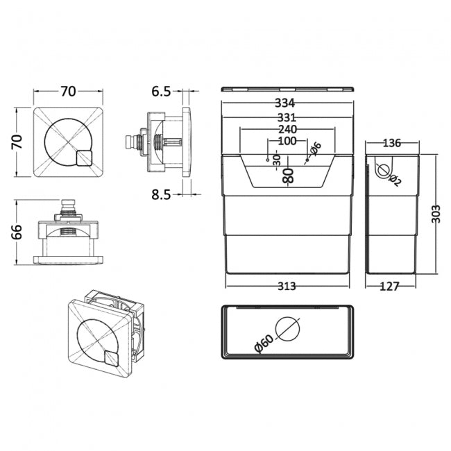 Universal Access Cistern & Brushed Brass Square Flush Plate