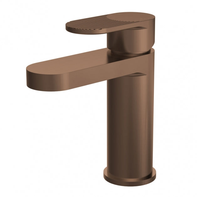 Crawford Cyprus Fluted Mono Basin Mixer Tap with Push Button Waste - Brushed Bronze