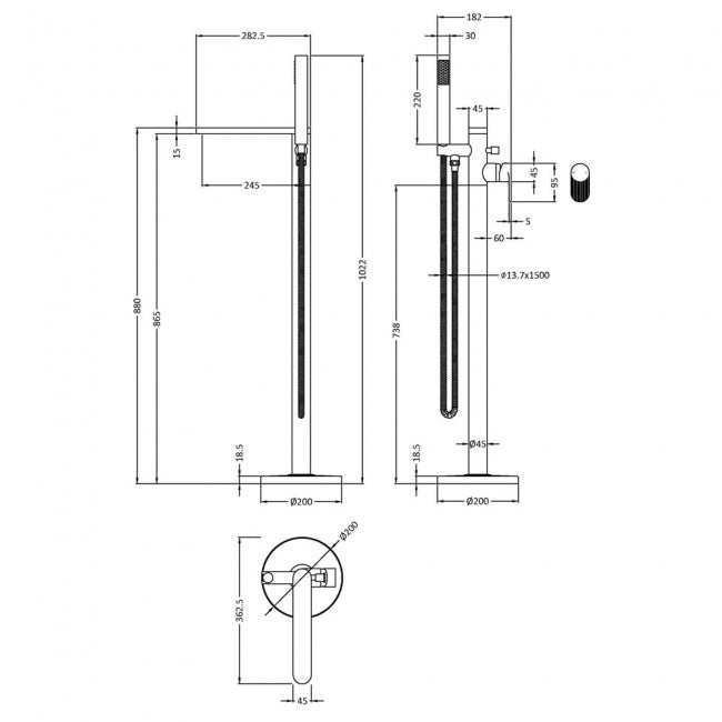 Crawford Cyprus Fluted Freestanding Bath Shower Mixer Tap with Shower Kit - Brushed Brass