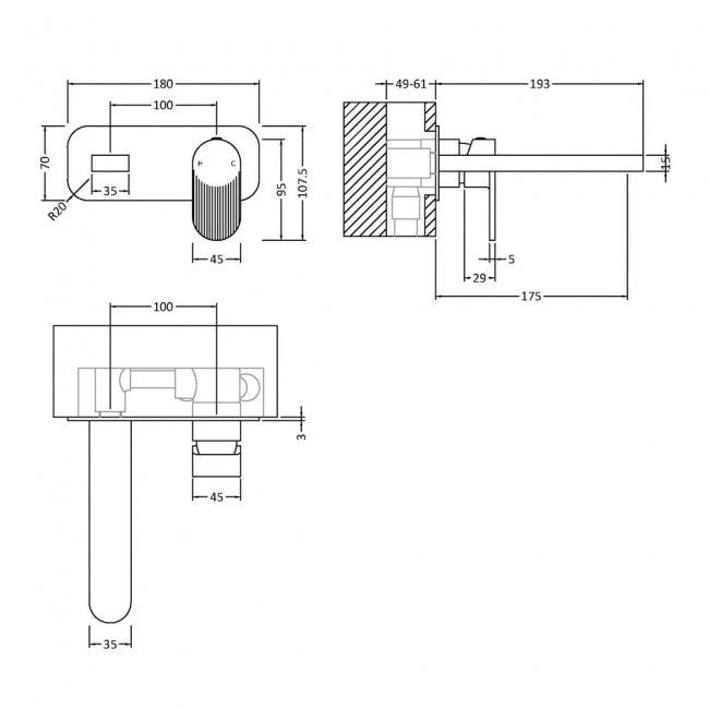 ed Basin Mixer Tap with Plate - Matt Black Crawford Cyprus Fluted 2-Hole Wall Mounted Basin Mixer Tap with Plate - Matt Black