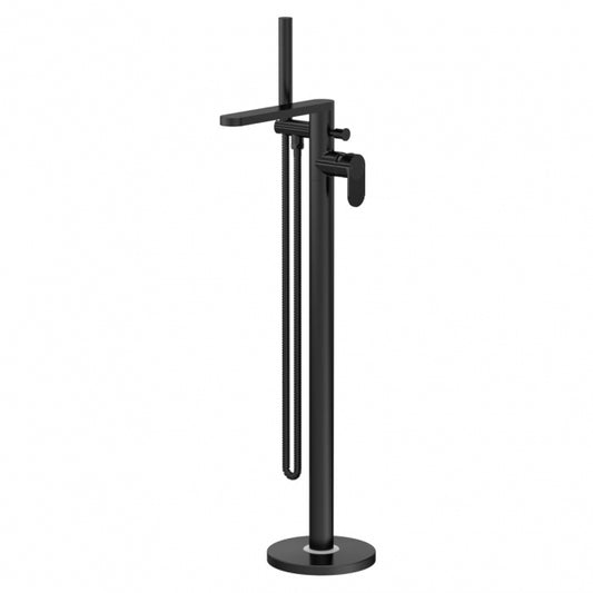 Crawford Cyprus Fluted Freestanding Bath Shower Mixer Tap with Shower Kit - Matt Black